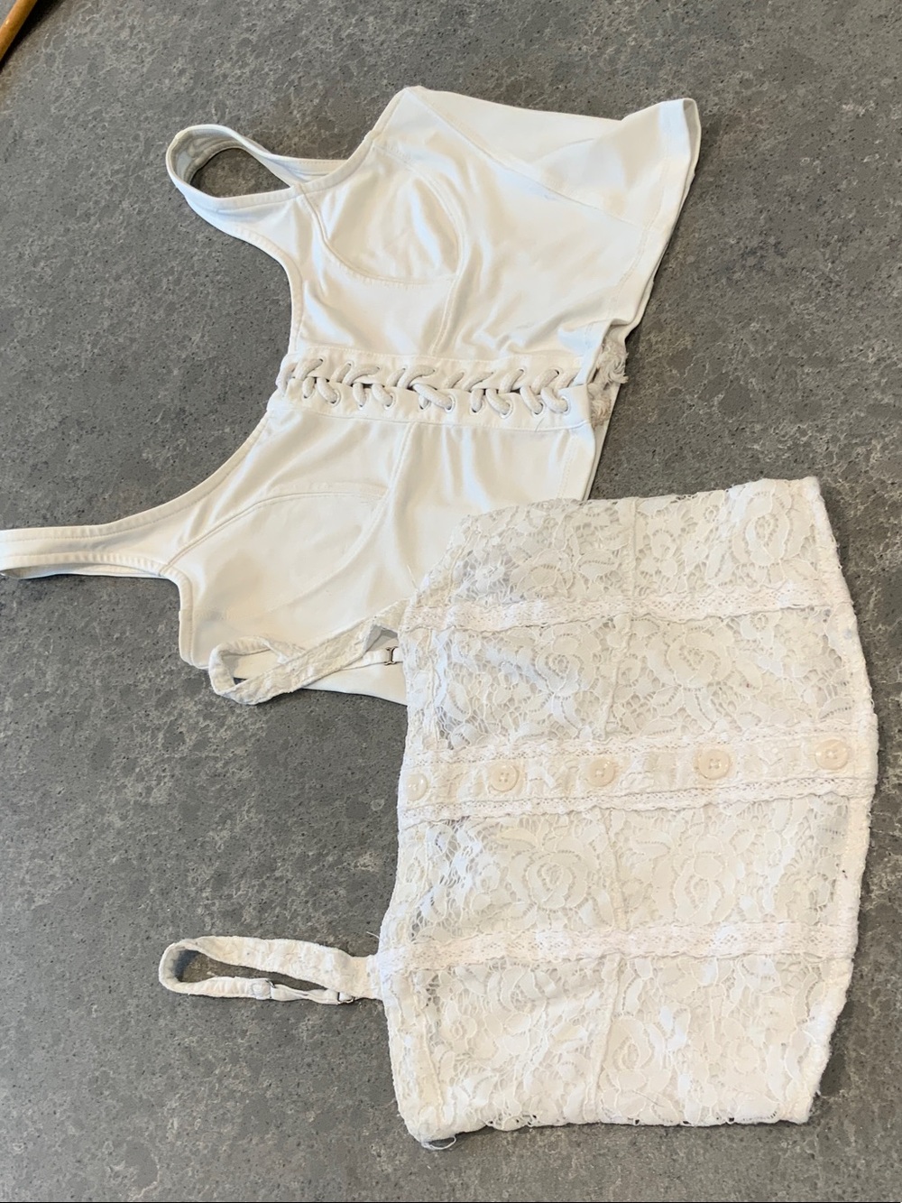 Lot of 2 White Crop Top Set - Lace & Knit Mix